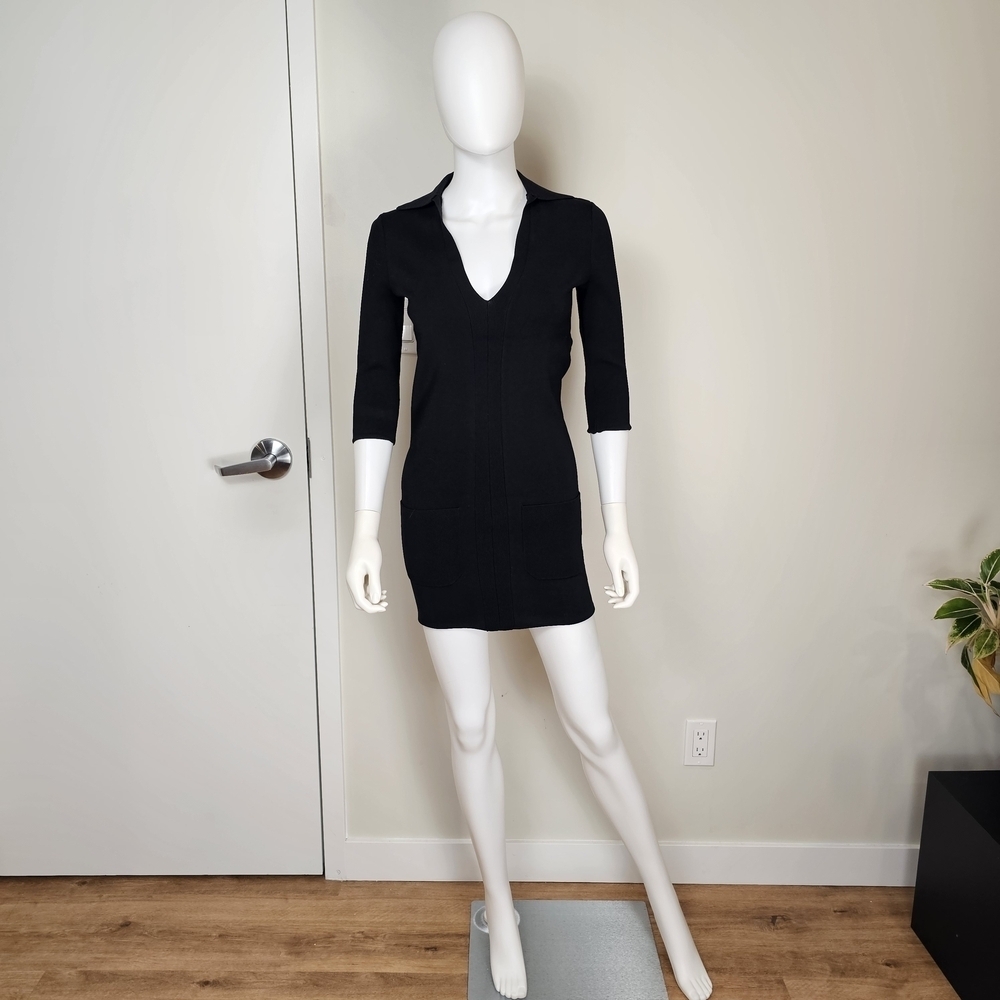 Ronny Kobo Heavy Black Collared Dress w/ Front Pockets Sz XS
